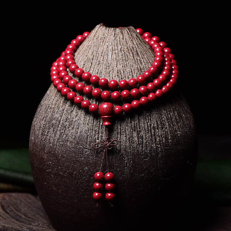 108 Mala Beads Cinnabar Om Mani Padme Hum Pattern Engraved Blessing Bracelet