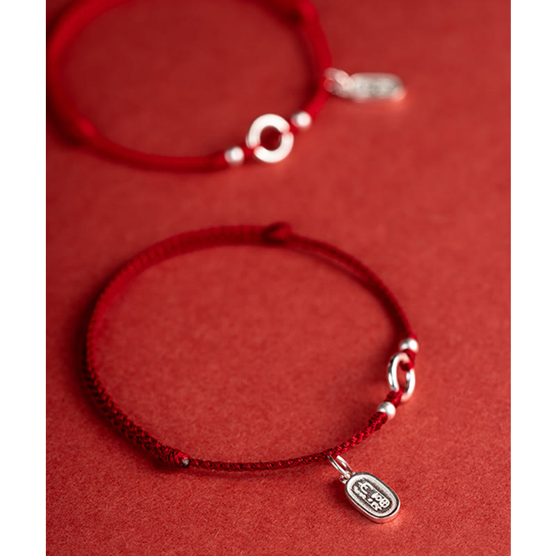 925 Sterling Silver Lucky Fortune Peace Joy Lotus Peace Buckle Red String Bracelet