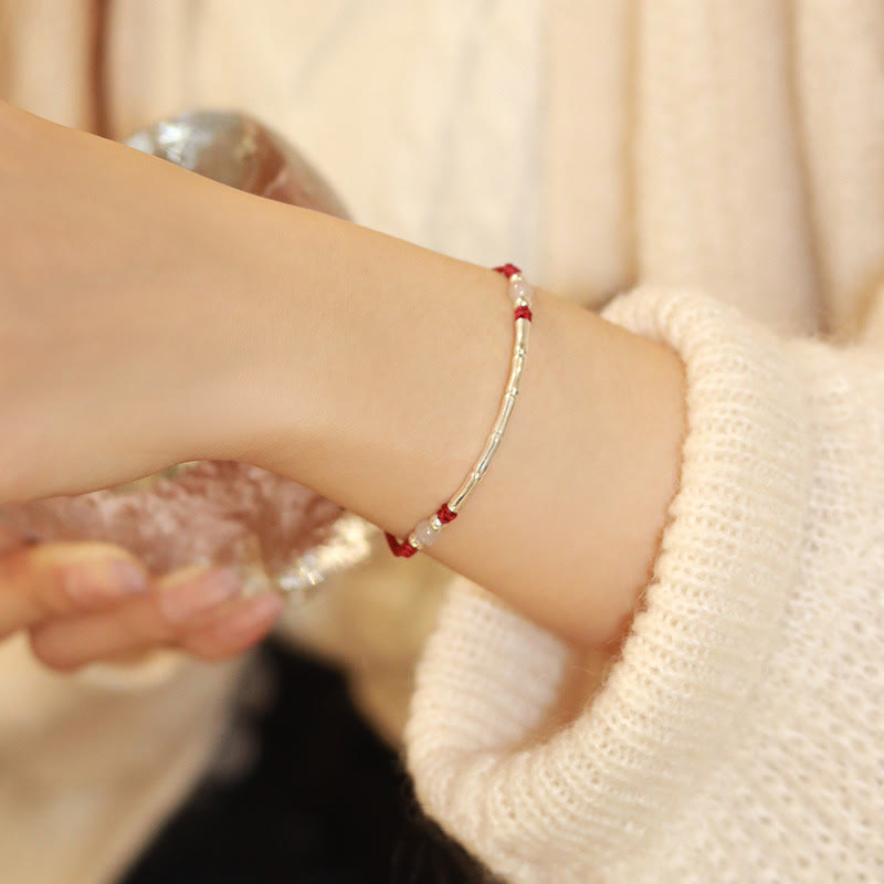 925 Sterling Silver Bamboo White Agate Red Agate Bead Protection String Braided Bracelet