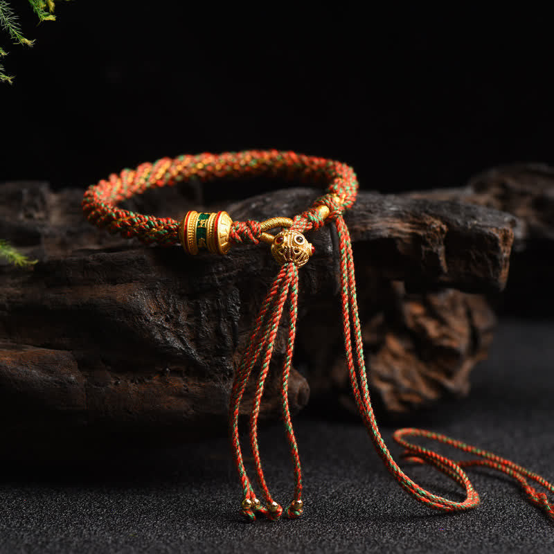 Tibetan Handmade Luck Prayer Wheel Bead Charm Weave Colorful String Bracelet