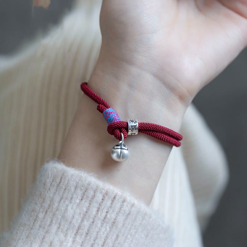 925 Sterling Silver Tibetan Handmade Om Mani Padme Hum Persimmon Charm Luck Protection Braided Bracelet