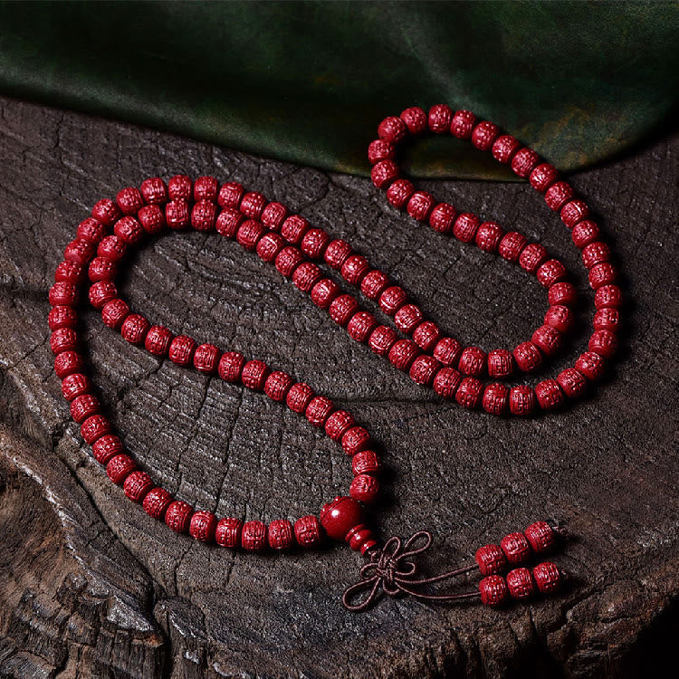 108 Mala Beads Cinnabar Om Mani Padme Hum Pattern Engraved Blessing Bracelet