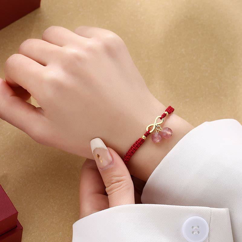 Strawberry Quartz Crystal Endless Knot Love Red String Weave Bracelet