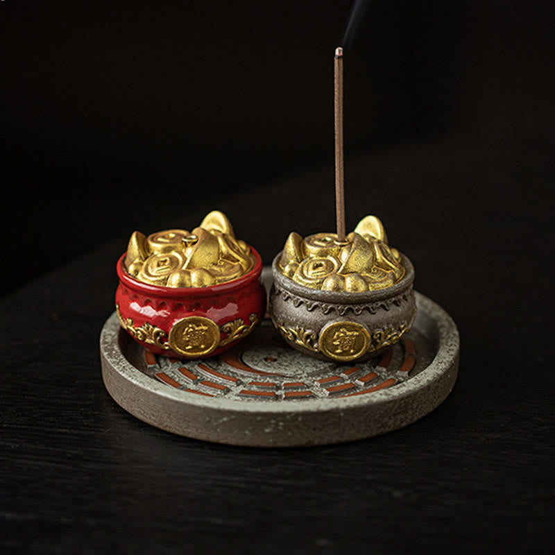 Small Treasure Bowl Lucky Bag Bagua Tray Ceramic Stick Incense Burner Decoration