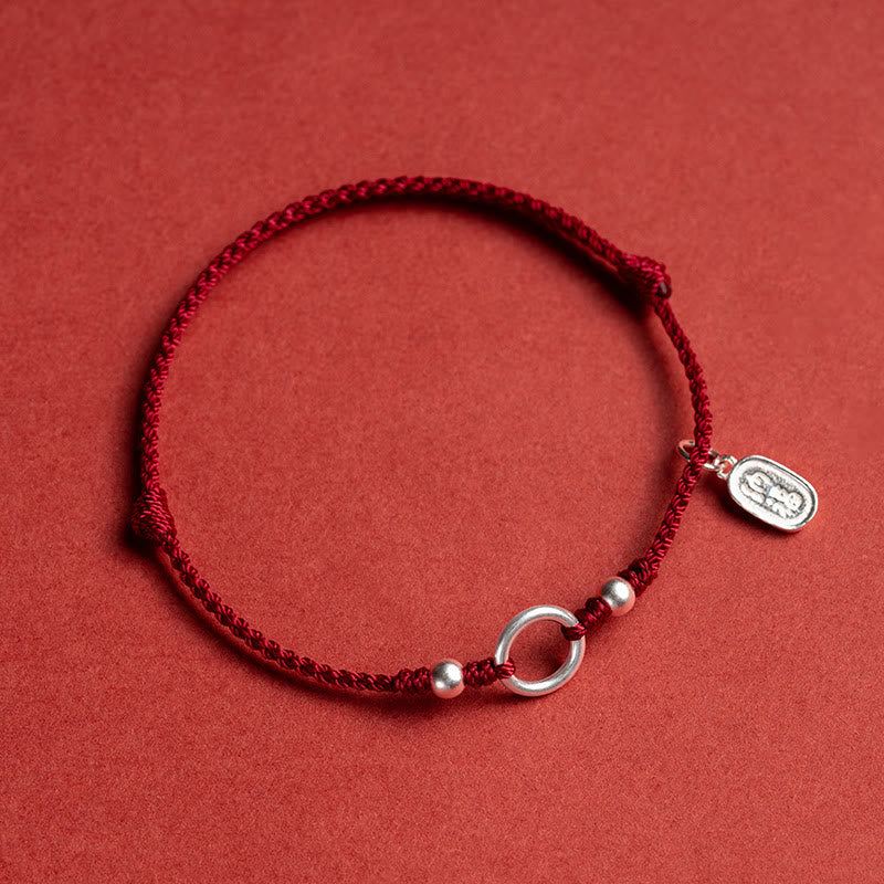 925 Sterling Silver Lucky Fortune Peace Joy Lotus Peace Buckle Red String Bracelet