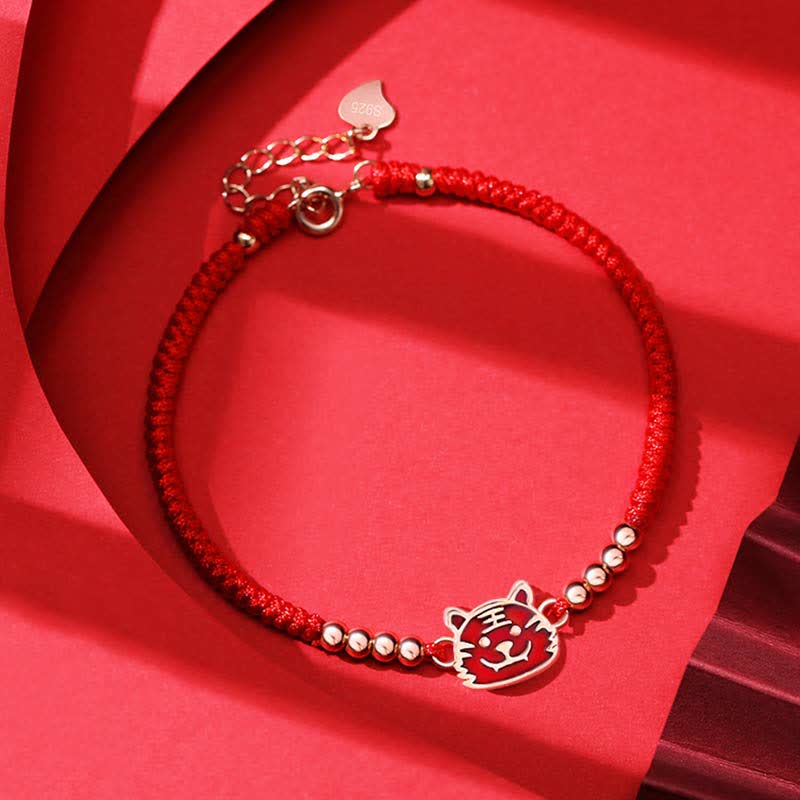 925 Sterling Silver Chinese Zodiac Luck Faith Discolor Red String Bracelet