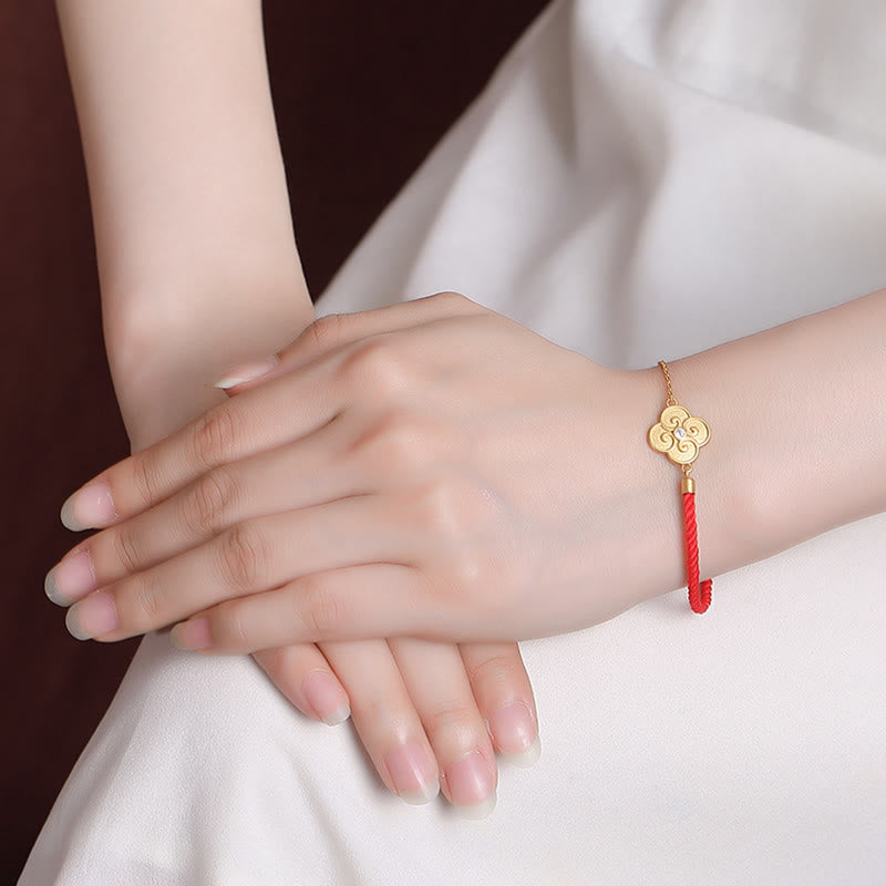925 Sterling Silver Plated Gold Four Leaf Clover Zircon Luck Bracelet