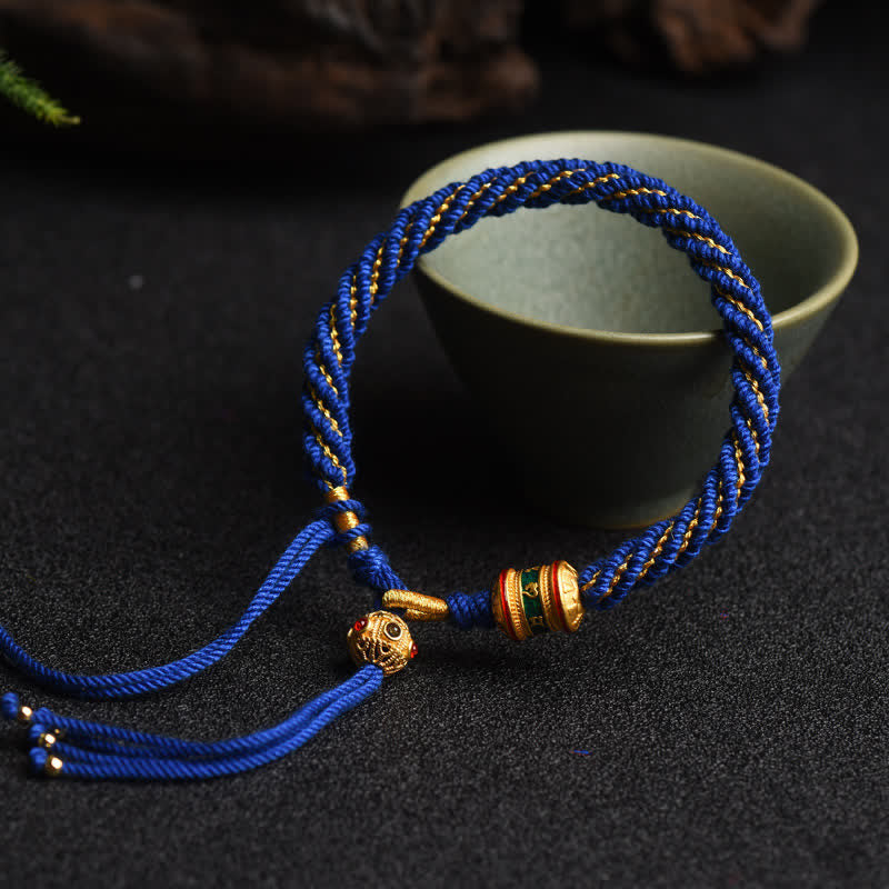 Tibetan Handmade Luck Prayer Wheel Bead Charm Weave Colorful String Bracelet