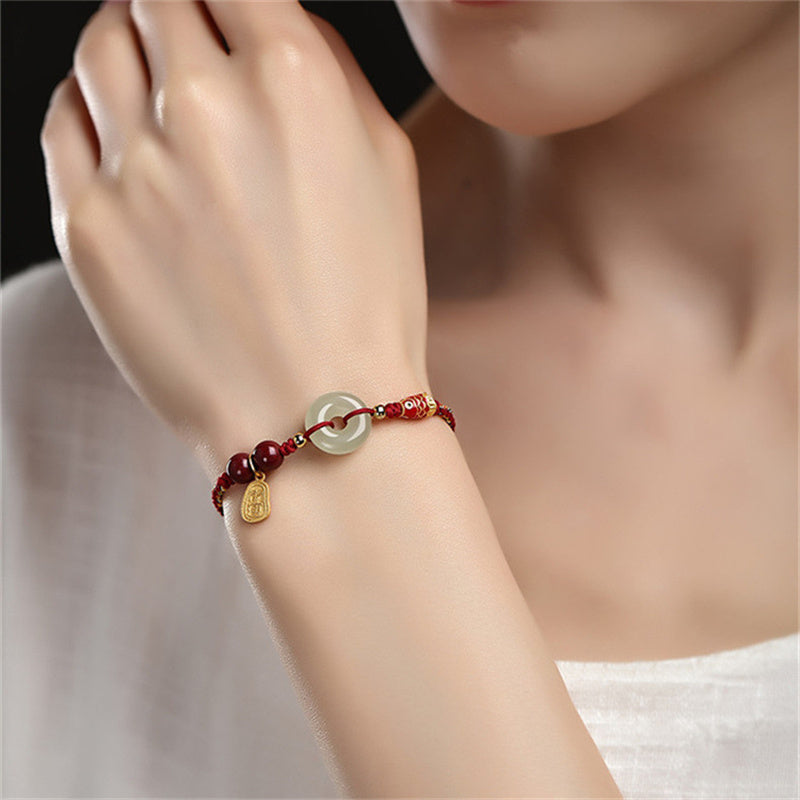 925 Sterling Silver Koi Fish Hetian Jade Peace Buckle Luck Bracelet