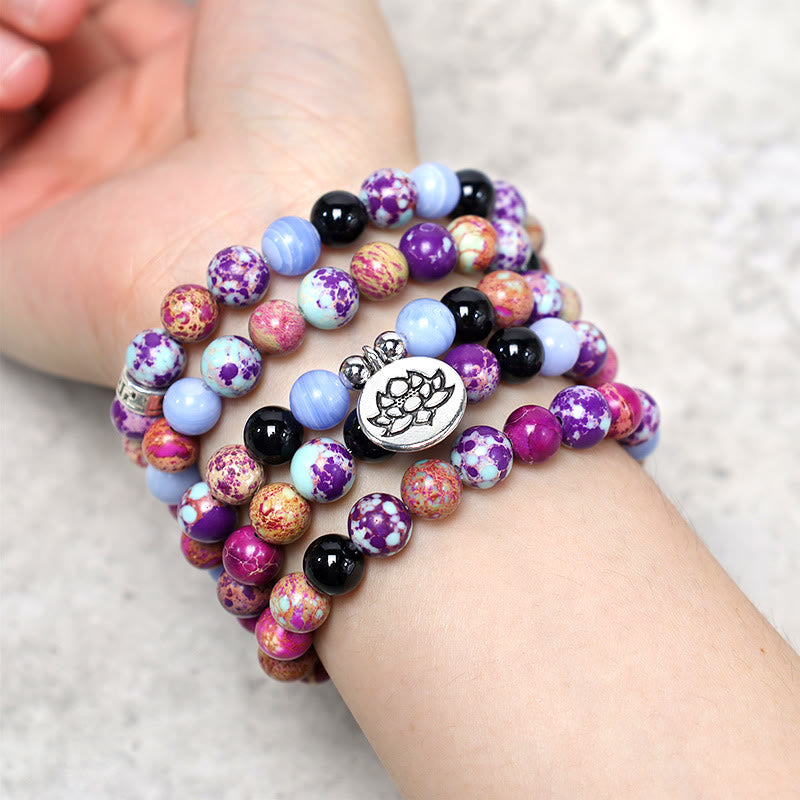 Natural Purple Miano Real Stone Lotus Mala