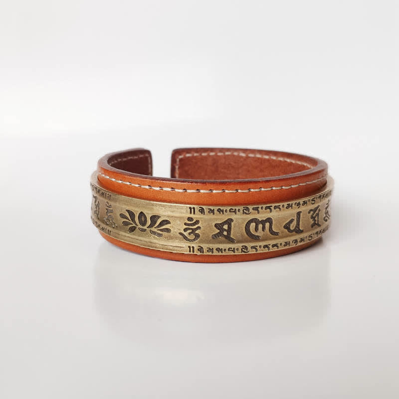 2Pcs Om Mani Padme Hum Dragon Phoenix Copper Leather Peace Cuff Bracelet Bangle