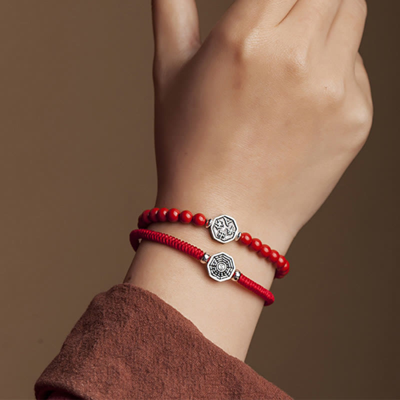925 Sterling Silver Yin Yang Bagua Symbol Cinnabar String Concentration Bracelet