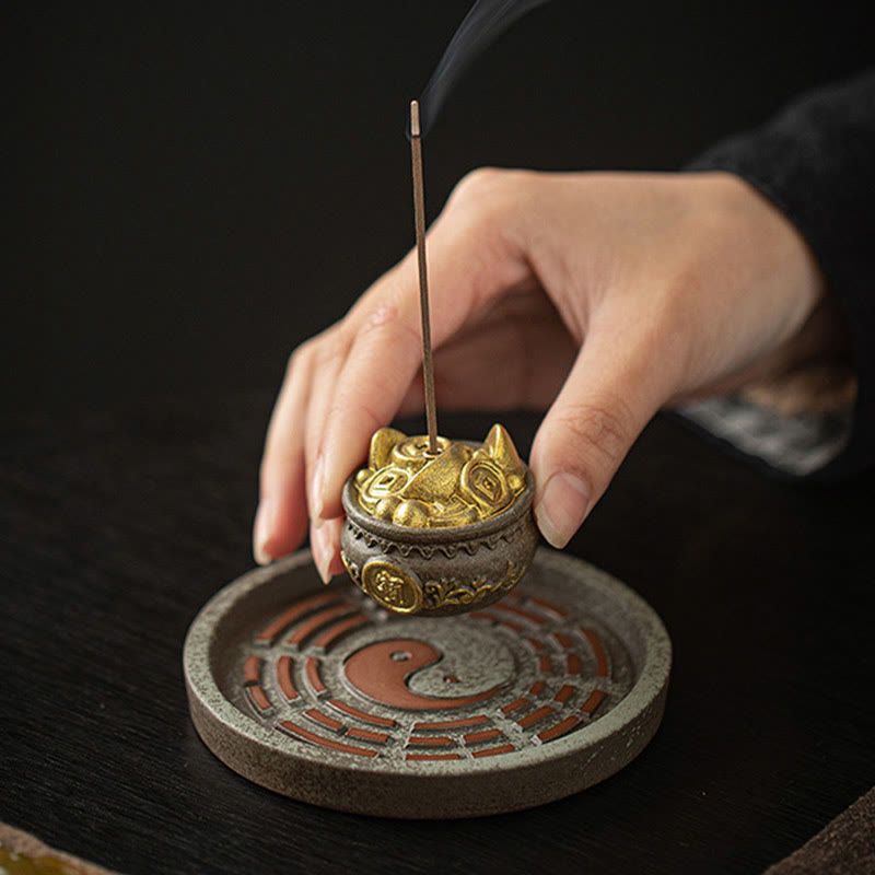 Small Treasure Bowl Lucky Bag Bagua Tray Ceramic Stick Incense Burner Decoration