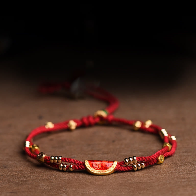Handmade Cinnabar Dumplings Design Luck Braided Red Rope Bracelet