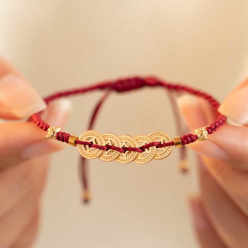 Copper Coin Fortune Tree Luck Strength Braided Bracelet