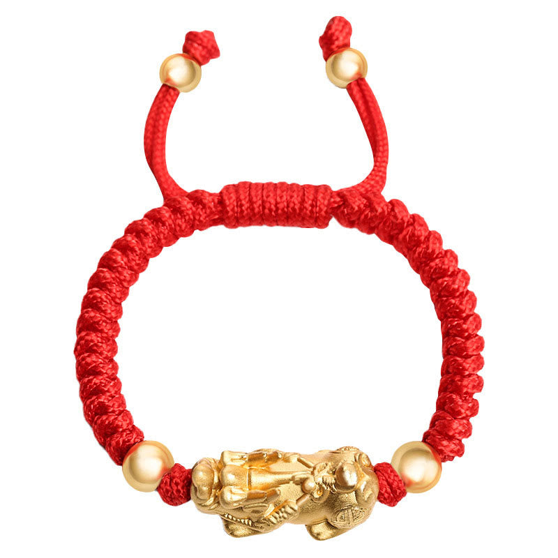 999 Sterling Silver PiXiu Wealth King Kong Knot String Braided Kids Child Bracelet
