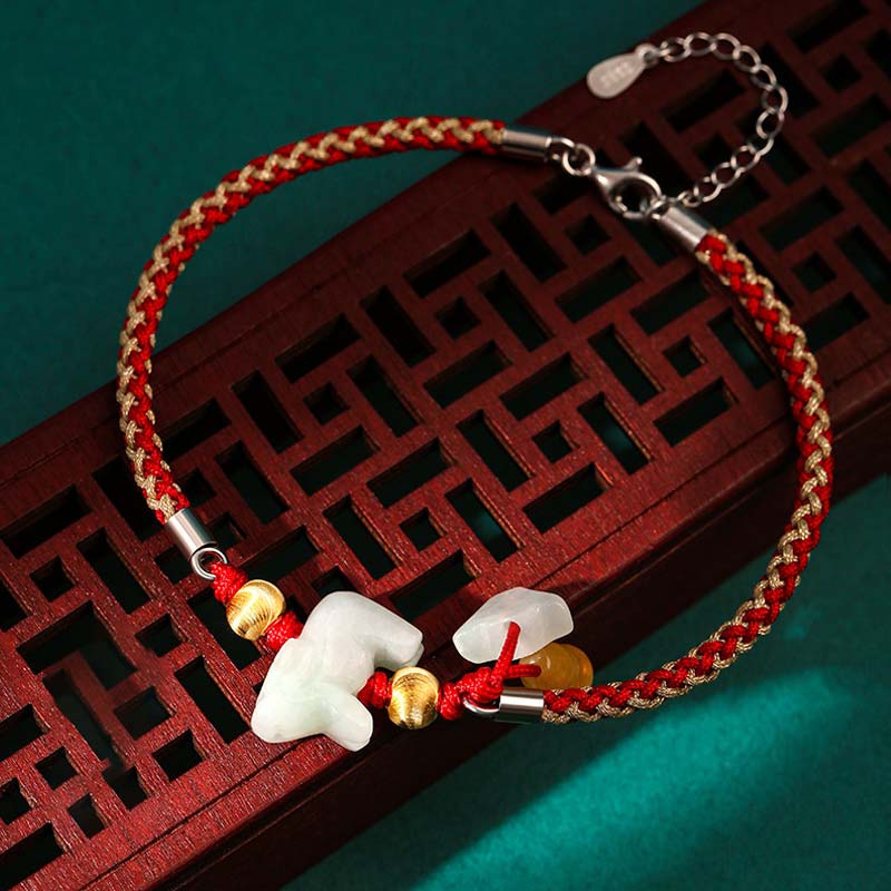 Chinese Zodiac Jade Prosperity Red String Bracelet Anklet