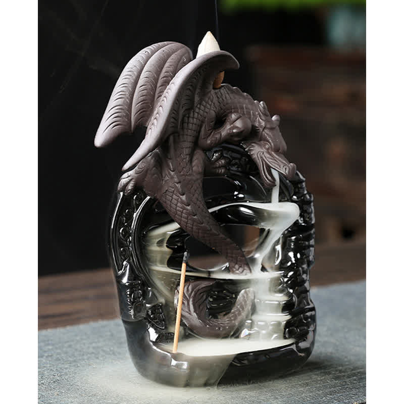 Nordic Pterosaur Dragon Ceramic Backflow Smoke Fountain Protection Incense Burner Decoration