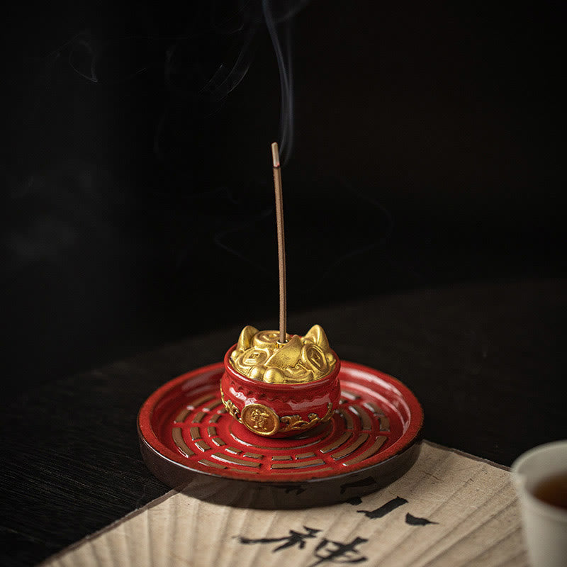 Small Treasure Bowl Lucky Bag Bagua Tray Ceramic Stick Incense Burner Decoration