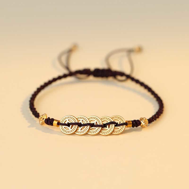 Copper Coin Fortune Tree Luck Strength Braided Bracelet
