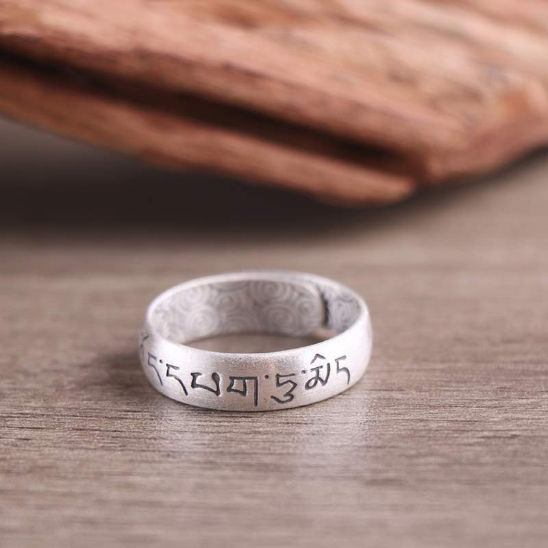 999 Sterling Silver Lotus Elephant Six True Words Blessing Ring