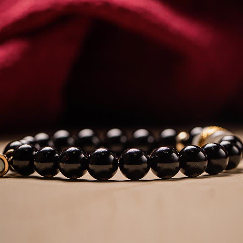 Black Obsidian Jade Om Mani Padme Hum Strength Couple Magnetic Bracelet