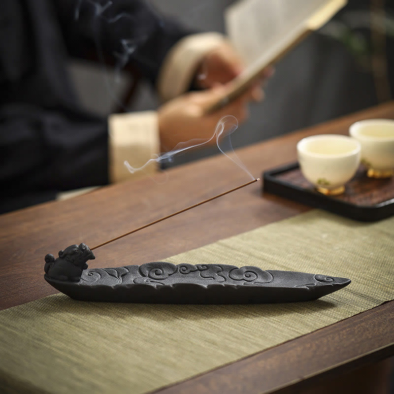 Auspicious Clouds Pixiu Ceramic Stick Incense Burner Decoration