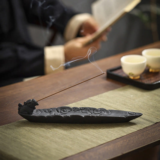 Auspicious Clouds Pixiu Ceramic Stick Incense Burner Decoration