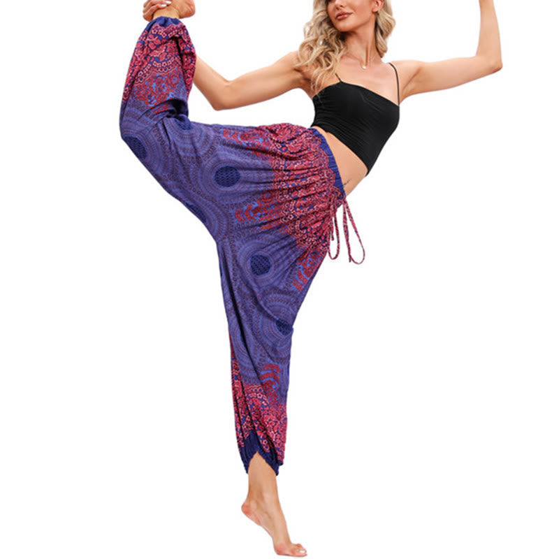 Loose Circle-shaped Flowers Pattern Harem Trousers Women's Yoga Pants