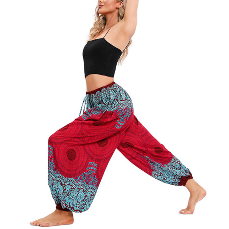 Loose Circle-shaped Flowers Pattern Harem Trousers Women's Yoga Pants