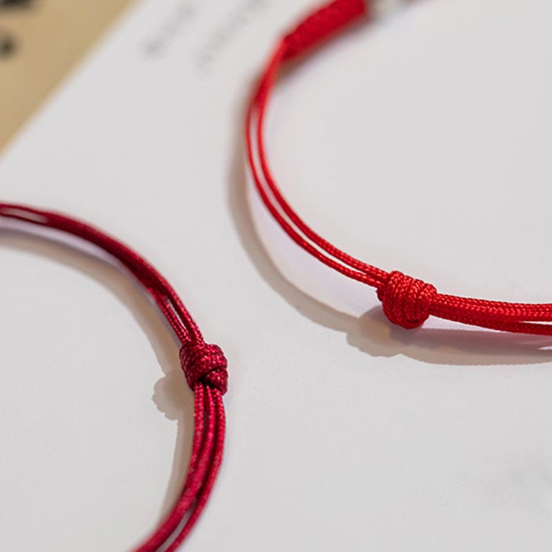 925 Sterling Silver Luck Bead Protection Red String Thin Cord Braided Bracelet