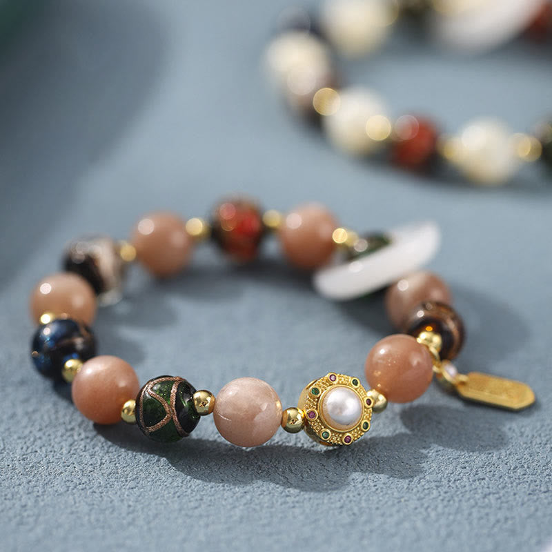 Tibetan Incense Ash Liuli Glass Tridacna Stone Sun Stone Om Mani Padme Hum Prayer Wheel Charm Bracelet