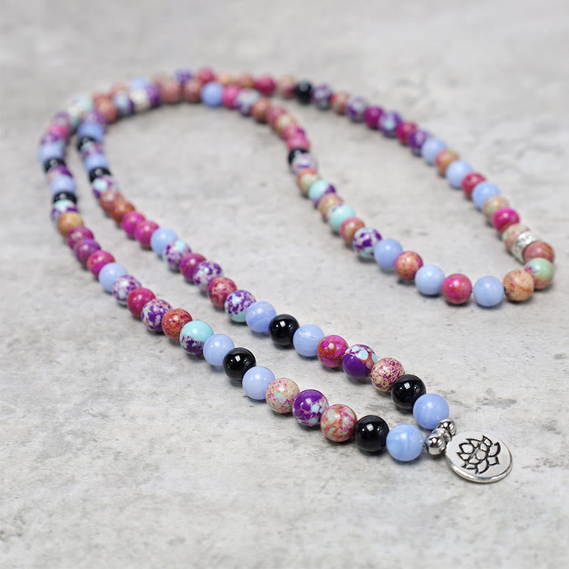 Natural Purple Miano Real Stone Lotus Mala