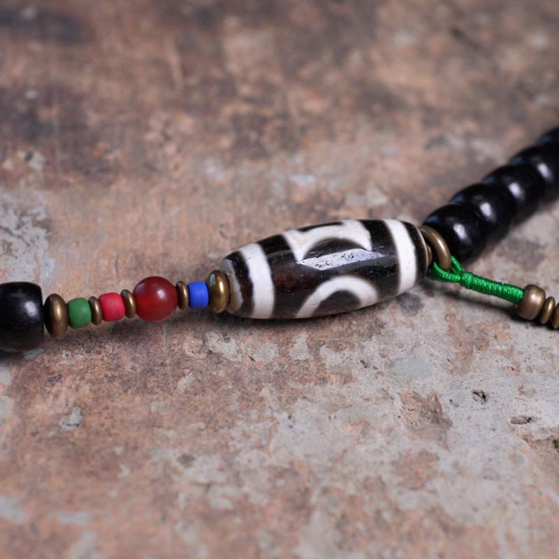 108 Beads Mala Ebony Wood Dzi Bead Copper Balance Tassel Bracelet