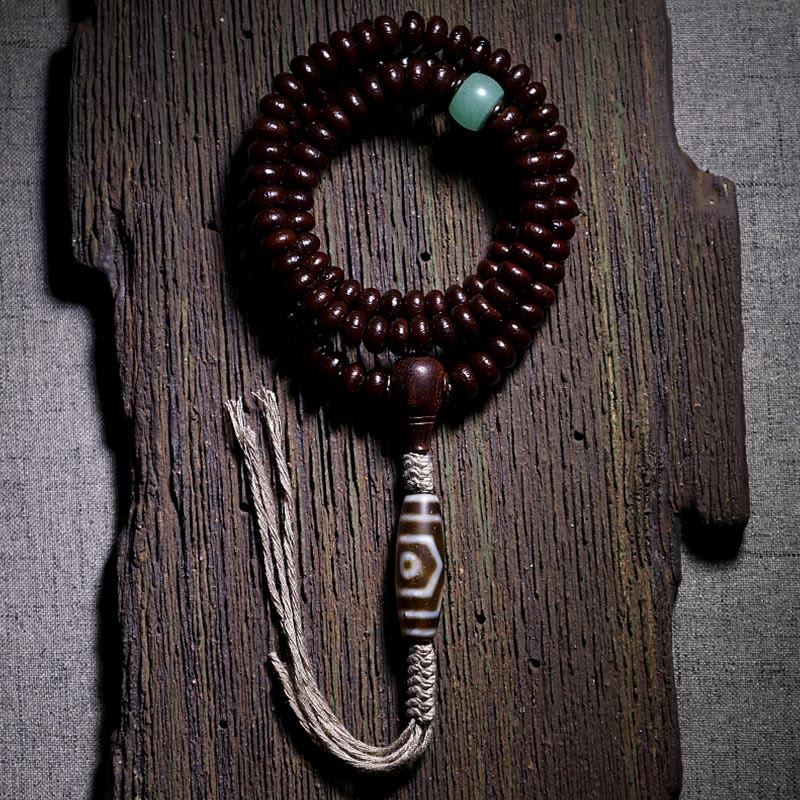 Natural Tibet 108 Mala Beads Purple Bodhi Seed Three-eyed Dzi Bead Copper Dorje Harmony Bracelet