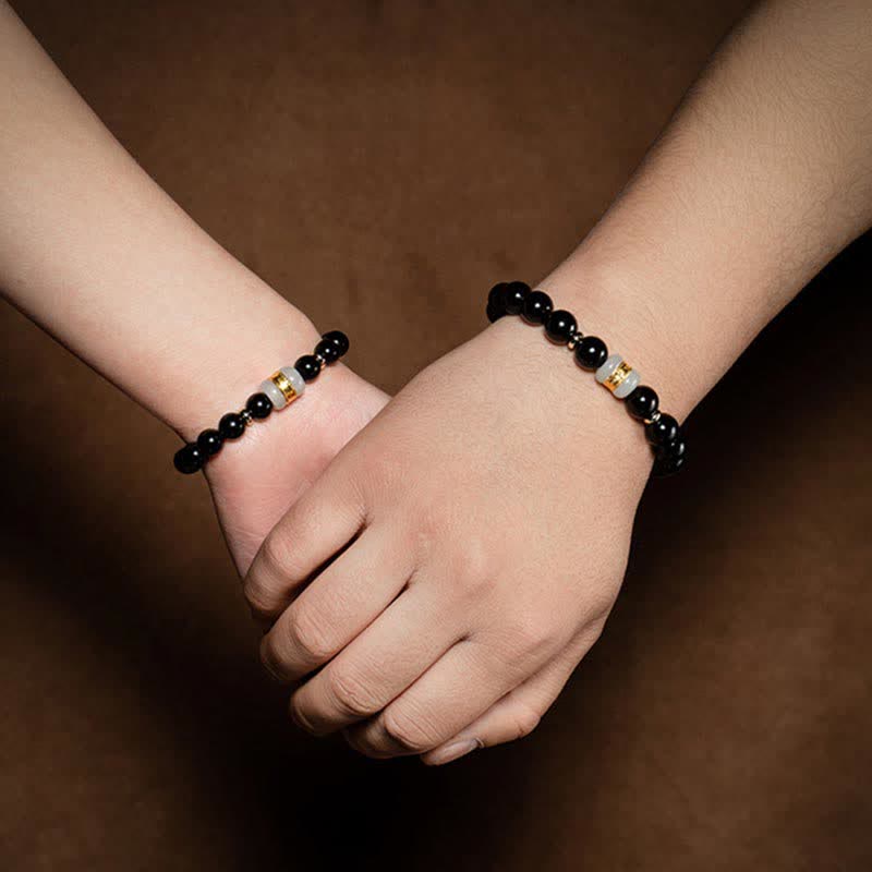 Black Obsidian Jade Om Mani Padme Hum Strength Couple Magnetic Bracelet