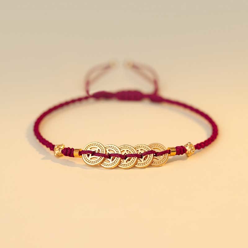 Copper Coin Fortune Tree Luck Strength Braided Bracelet
