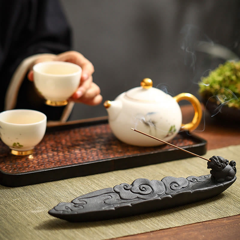 Auspicious Clouds Pixiu Ceramic Stick Incense Burner Decoration