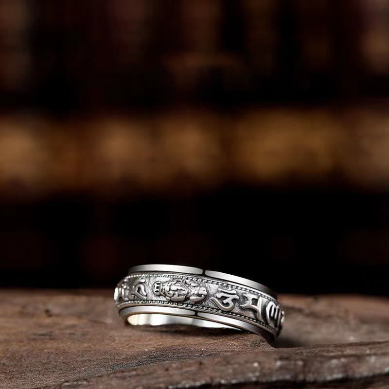 Tibetan Om Mani Padme Hum PiXiu Engraved Wealth Luck Rotatable Ring