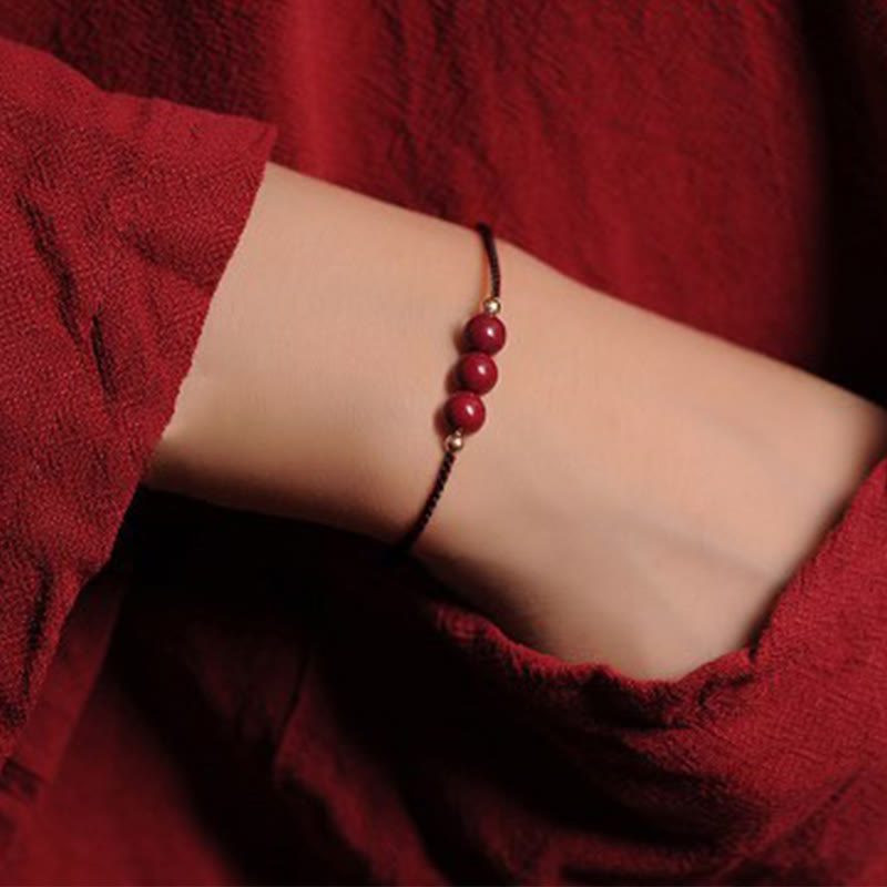 14K Gold Plated Natural Cinnabar Blessing String Braided Bracelet