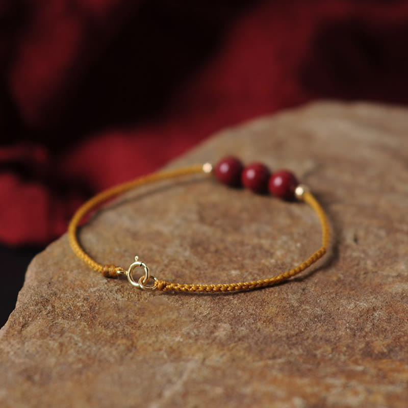 14K Gold Plated Natural Cinnabar Blessing String Braided Bracelet