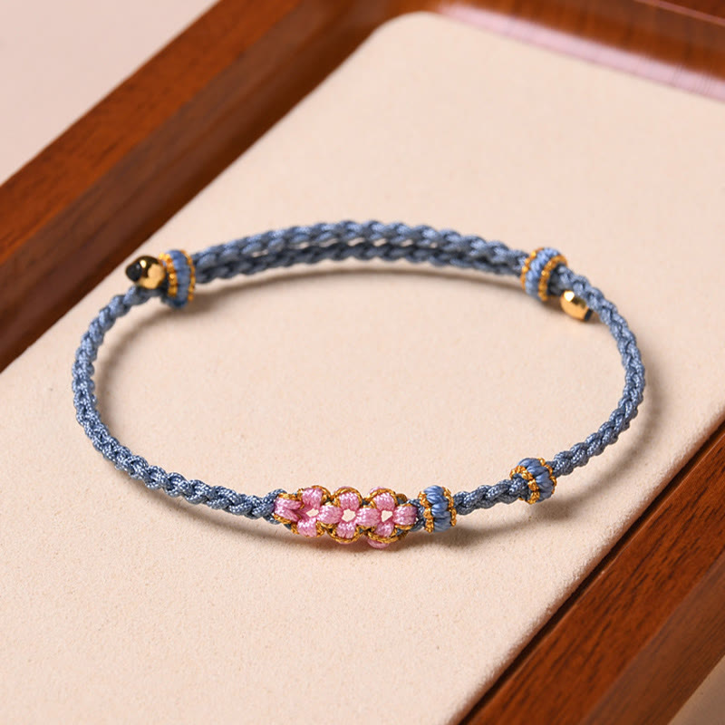 Handmade Peach Blossom Protection Braided Rope Bracelet