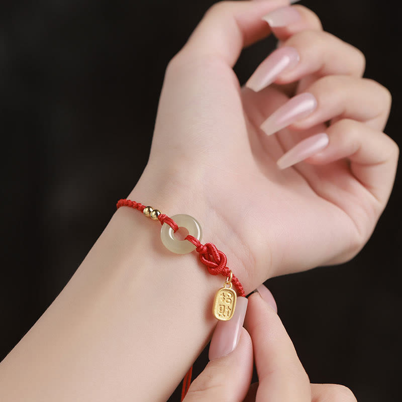 Hetian Jade Peace Buckle Fu Character String Luck Bracelet