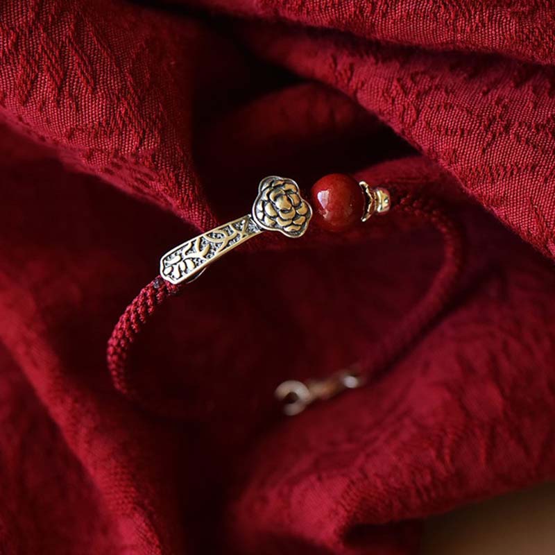925 Sterling Silver Cinnabar Blessing String Bracelet