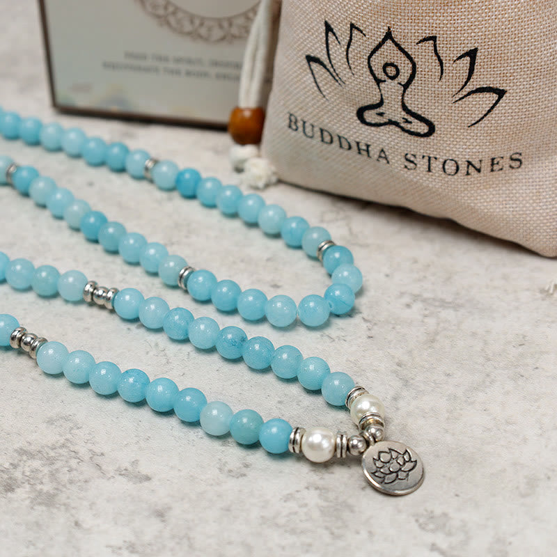 Natural Amazonite Stone Lotus Mala Bracelet