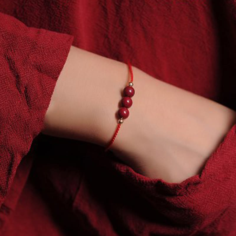 14K Gold Plated Natural Cinnabar Blessing String Braided Bracelet