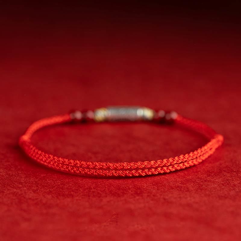 925 Sterling Silver Koi Fish Cinnabar Bead Wealth Handcrafted Braided Bracelet Anklet