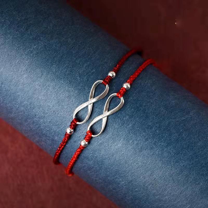 925 Sterling Silver Endless Knot Protection Luck Red String Bracelet Anklet