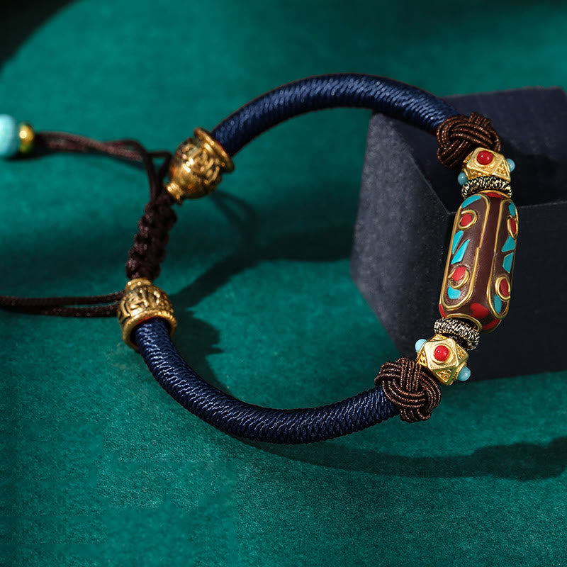 Handmade Tibetan Turquoise Om Mani Padme Hum Strength Braided Bracelet