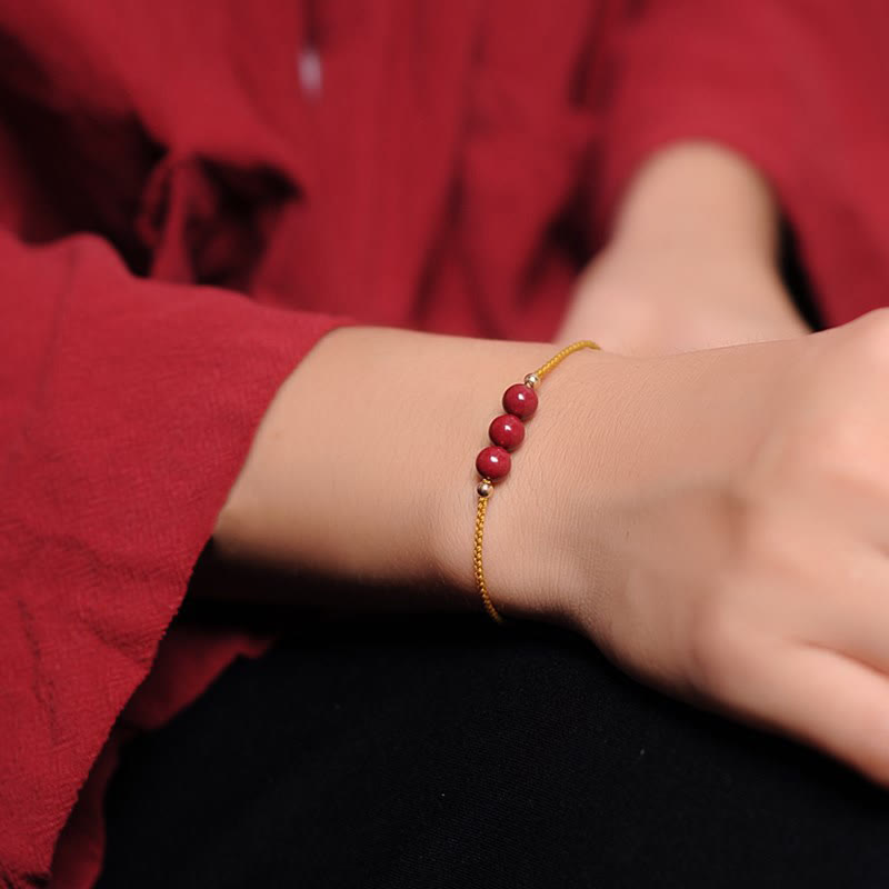 14K Gold Plated Natural Cinnabar Blessing String Braided Bracelet